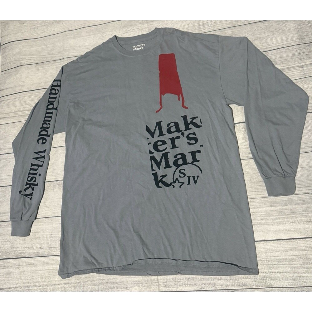 Makers Mark Handmade Whiskey Long Sleeve Graphic T Shirt Size XL Rare HTF